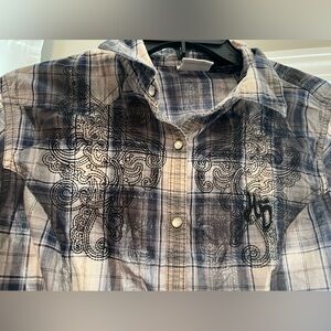 Harley-Davidson Blue and Gray Plaid Shirt